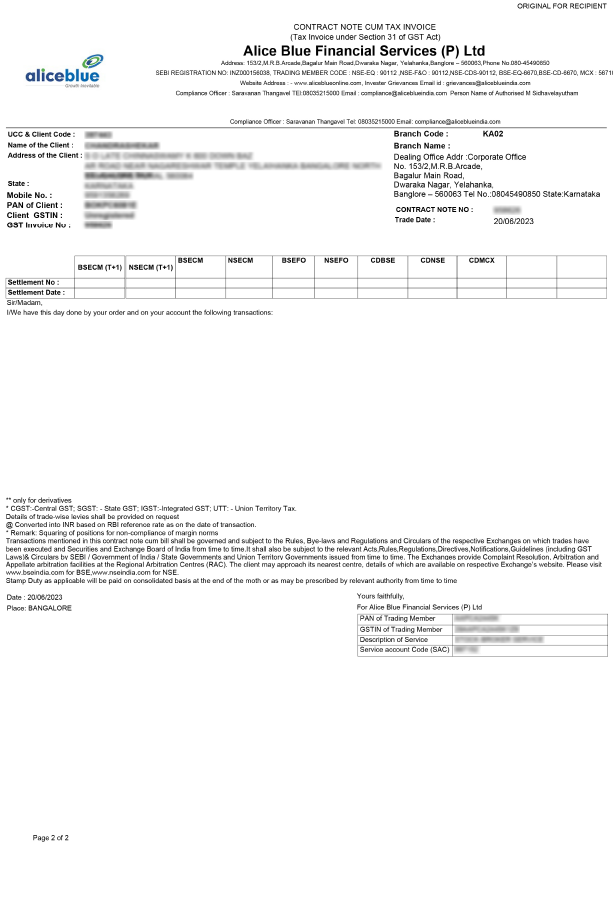 Contract Note Format