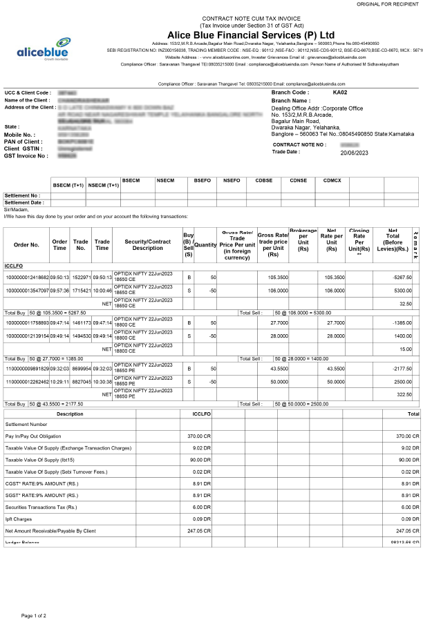 Contract Note Format